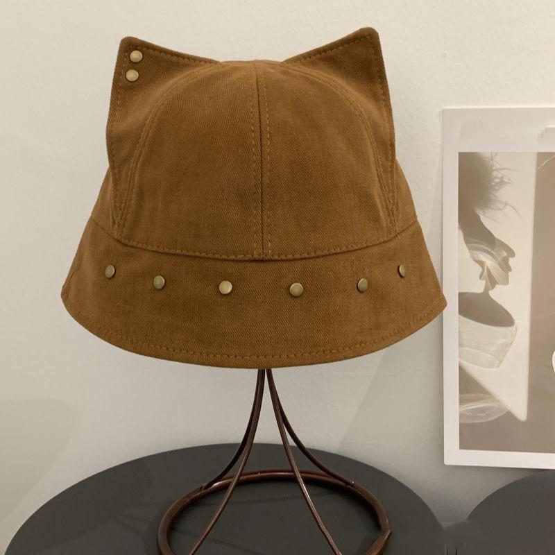 New Outdoor Cute Cat Ear Rivet Fisherman Hat Fashion Vintage Women Sunshade Bucket Hats Ruffian Handsome Versatile Panama Cap