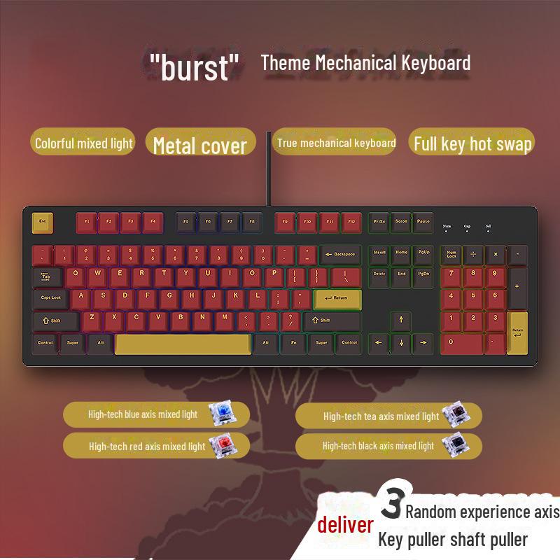 104-Key Wired Gaming Mechanical Keyboard, Blue/Black/Tea/Red/Silent Switches, Mahjong Sound, Hot-Swappable, Customizable