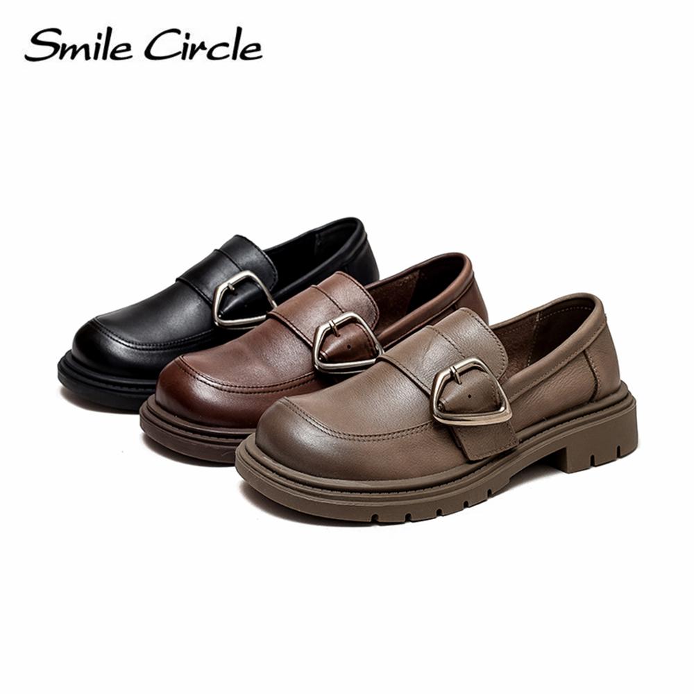 Mocassins pour femmes en cuir naturel, boucle métallique, chaussures plates tendance, tige basse, slip-on, chaussures décontractées pour femmes