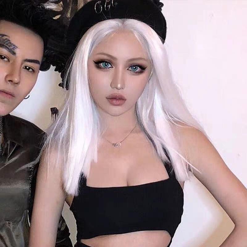 

Белые Прямые Парики Для Женщин Модный Парик Средней Длины Хэллоуин Косплей белый