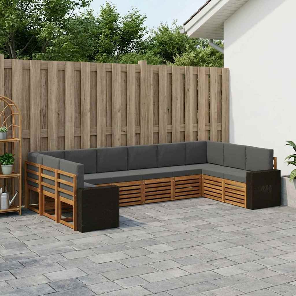 Outdoor Sofa Set 10 pcs Natural and Anthracite Polyester