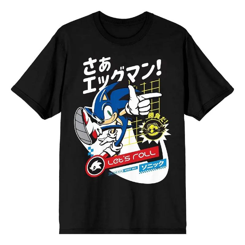 Camiseta Negra Estampada De Sonic The Hedgehog Con Kanji De S