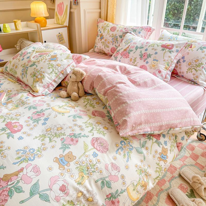 100% Cotton Luxury Floral Duvet Cover Set Boys Girls Single Comforter Cover Vintage Blue Plant Pattern Bedding with Pillowcase