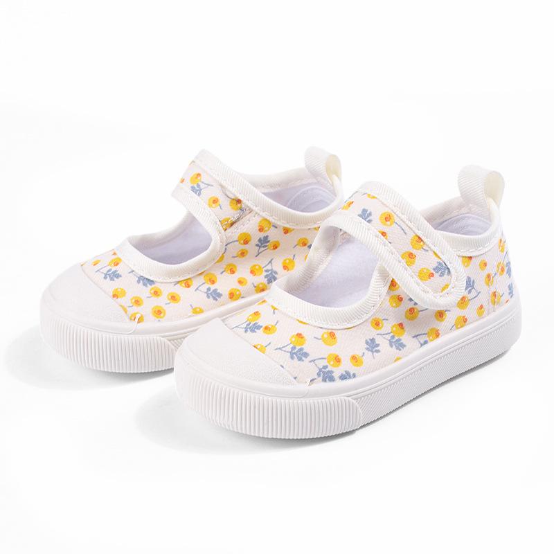 Весенние стильные принтованные мягкие на липучке с квадратным носком туфли для девочек 22/13.7cm жёлтый