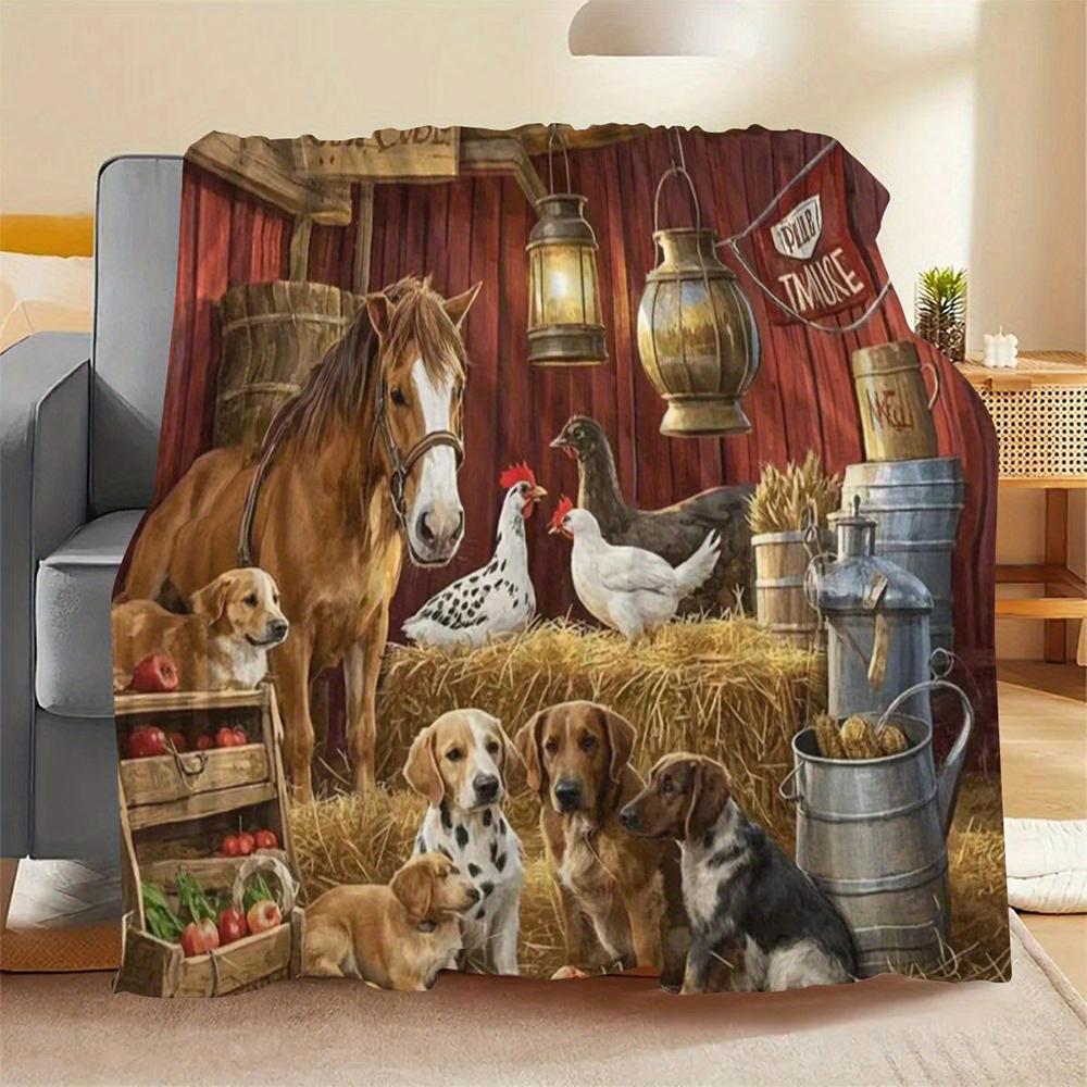 Farm Animal Print Blanket , Warm and Comfortable Throw Blanket Sofa Bed Sofa Camping Trip, the Best Gift.