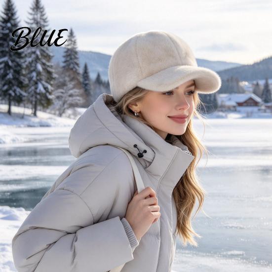 Warm Plush Hat for Women Faux Mink Baseball Cap Winter with Brim Accessory Soft Thickened Peaked Cap Autumn And Cold Weather Stylish Brimmed Outdoor
