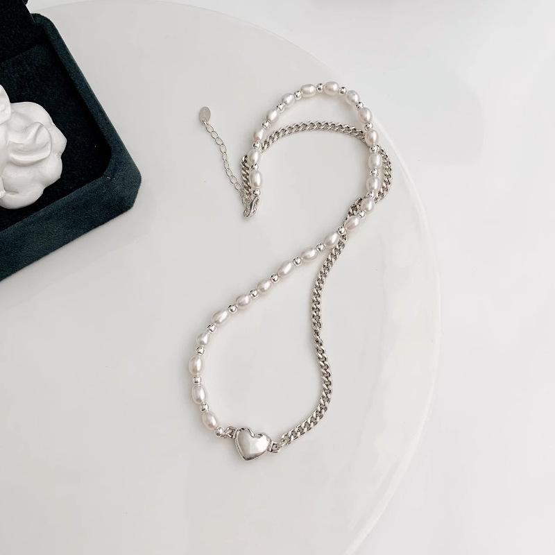 Korean Double Heart Pearl Necklace - Women's Fashion Choker Clavicle Chain