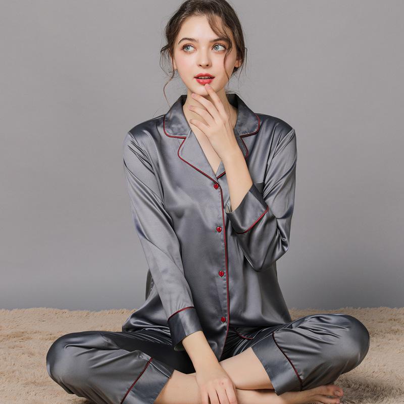 Silk Couple Pajamas: Women's & Men's Long Sleeve Plus Size Set for Spring and Autumn