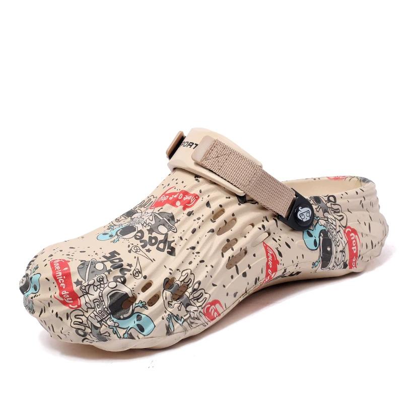 Übergröße 46 47 Neue Herren Clogs Sandalen Sommer Graffiti Hausschuhe Mann Gartenschuhe Männer und Frauen Freizeit Pantoletten Herren Flache Schuhe
