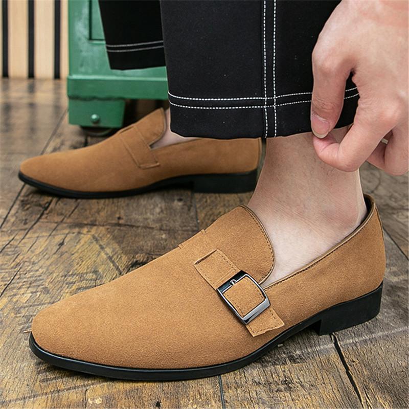 Fashion Trend Designer New Men's Suede Leather Casual Shoes Male Monk Strap Loafers Formal Flats Dress Footwear Sapatos Tenis Masculino