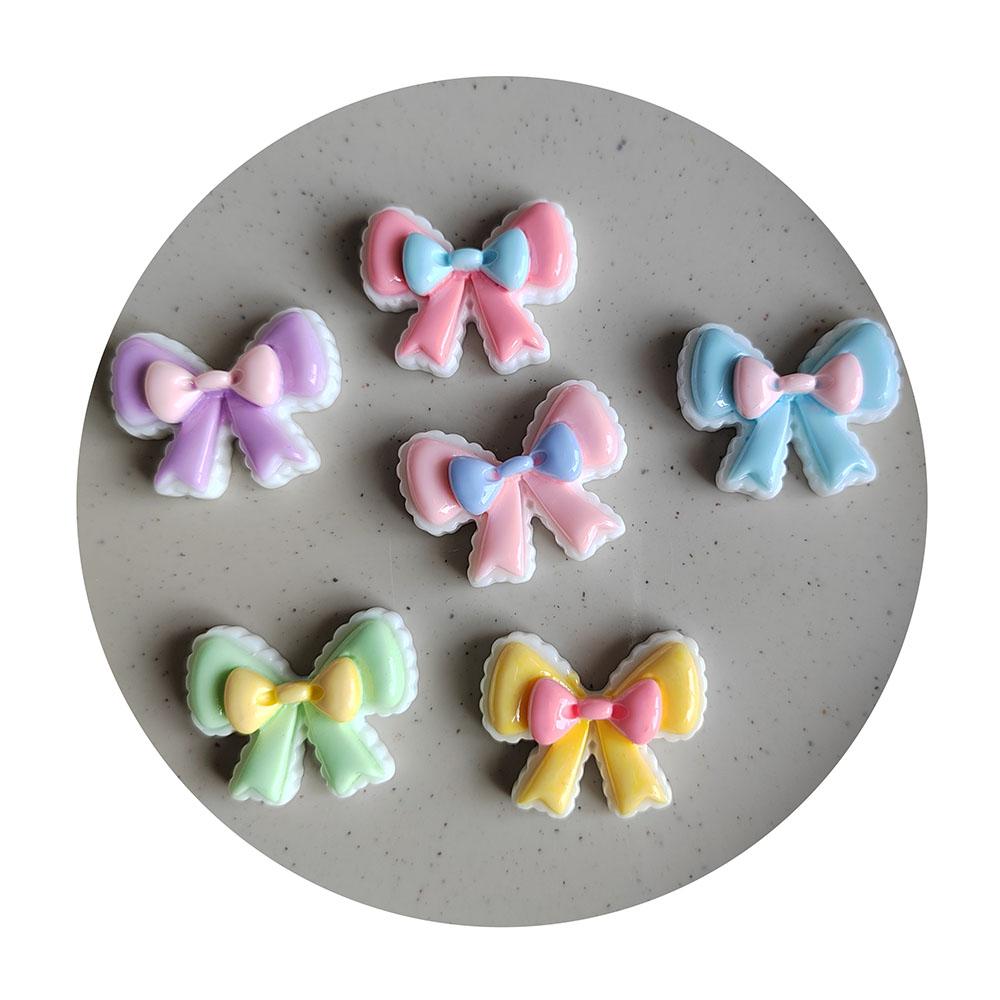 Kawaii Resin Bow Cabochon Flat Back Bowknot Charms Candy Color Bow Tie Embellishments Flatback Resin Charms for Hair Clips