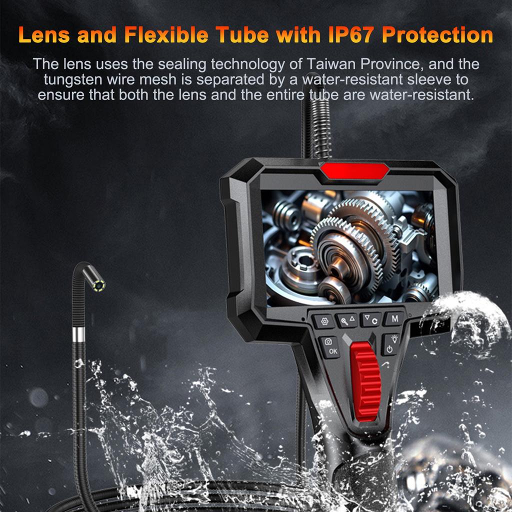 Endoscope Camera, 1080P Borescope with 4.3  HD Screen, LED Lights, 3.28ft Semi Rigid Tube, Two Way Articulating