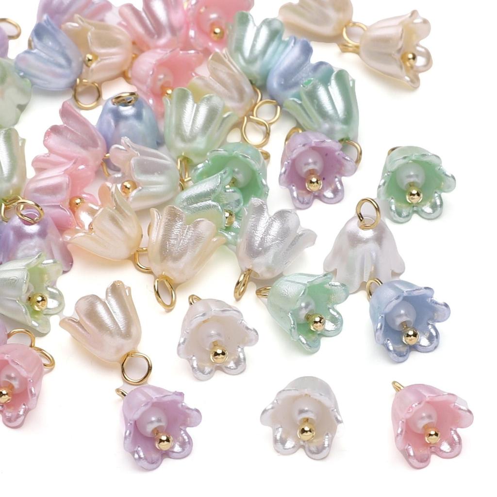Acrylic Imitation Pearl Color Preservation Cream Lily Orchid Charms Pendant For Jewelry Making Accessories