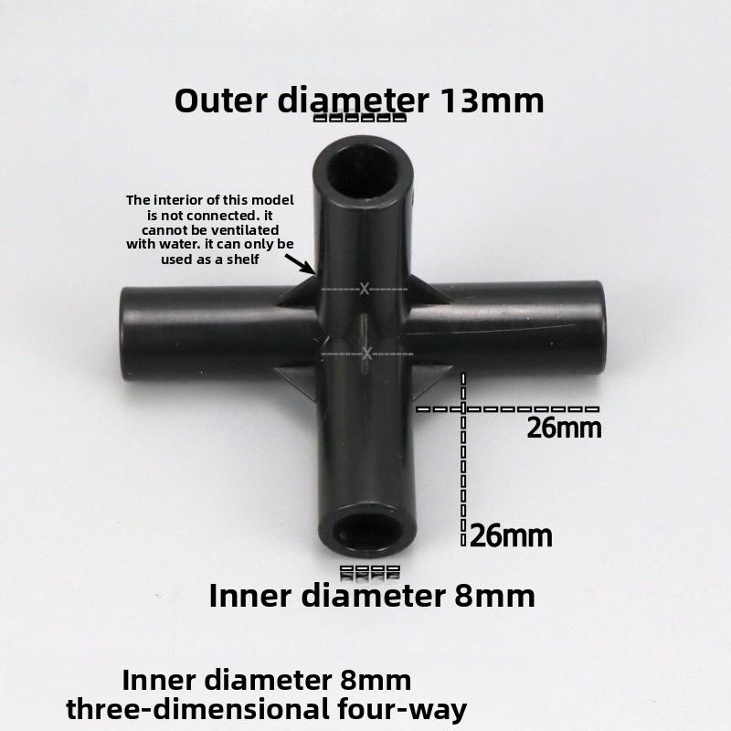 1 ks Černý konektor trubky DIY police Stan Pevný konektor Montážní díly Vnitřní průměr 8/12/16/19 mm ABS plast T-kus Čtyřcestný koleno Rovné spojení