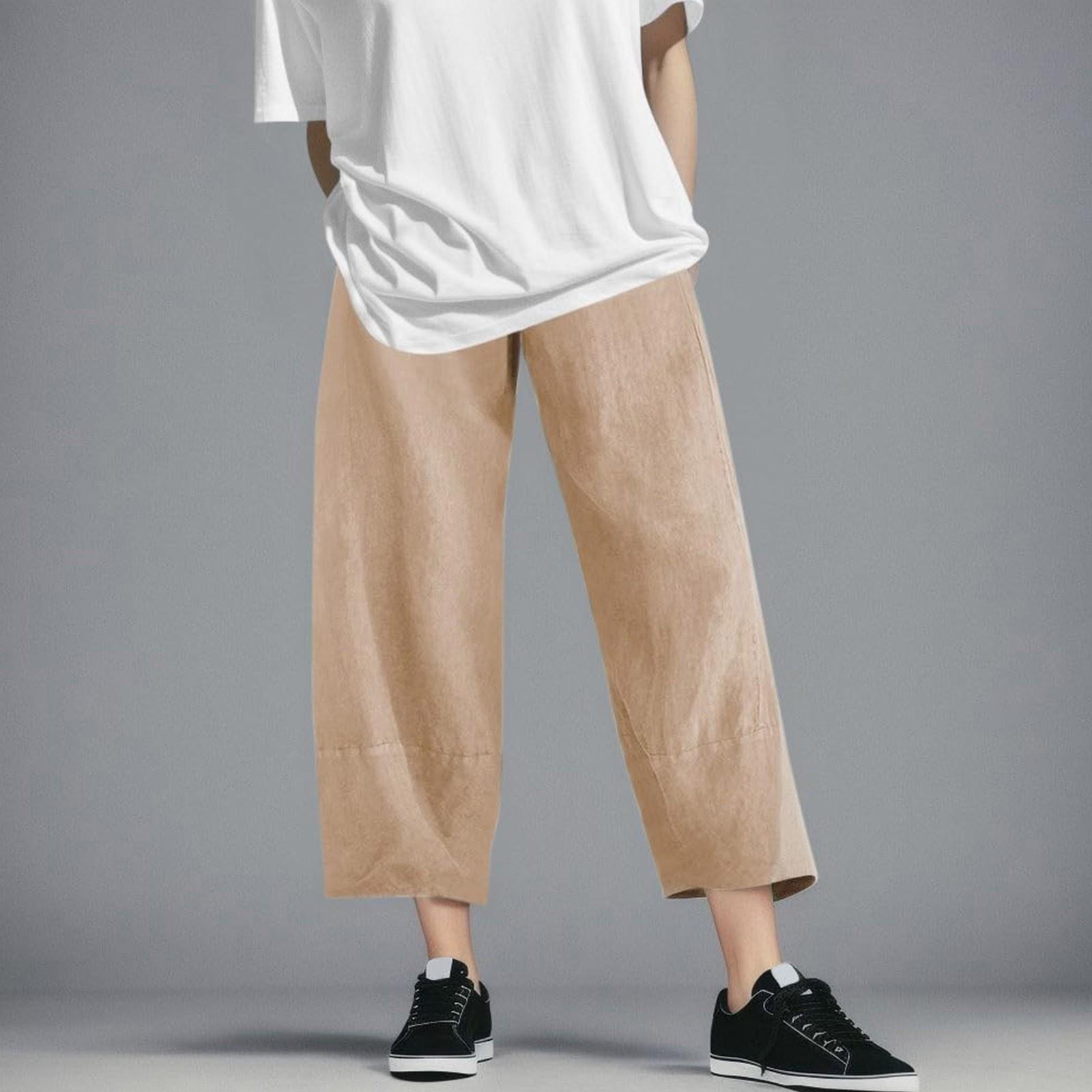 Women s Comfortable Casual Fashion Loose Color Elastic Waist Pants L хаки