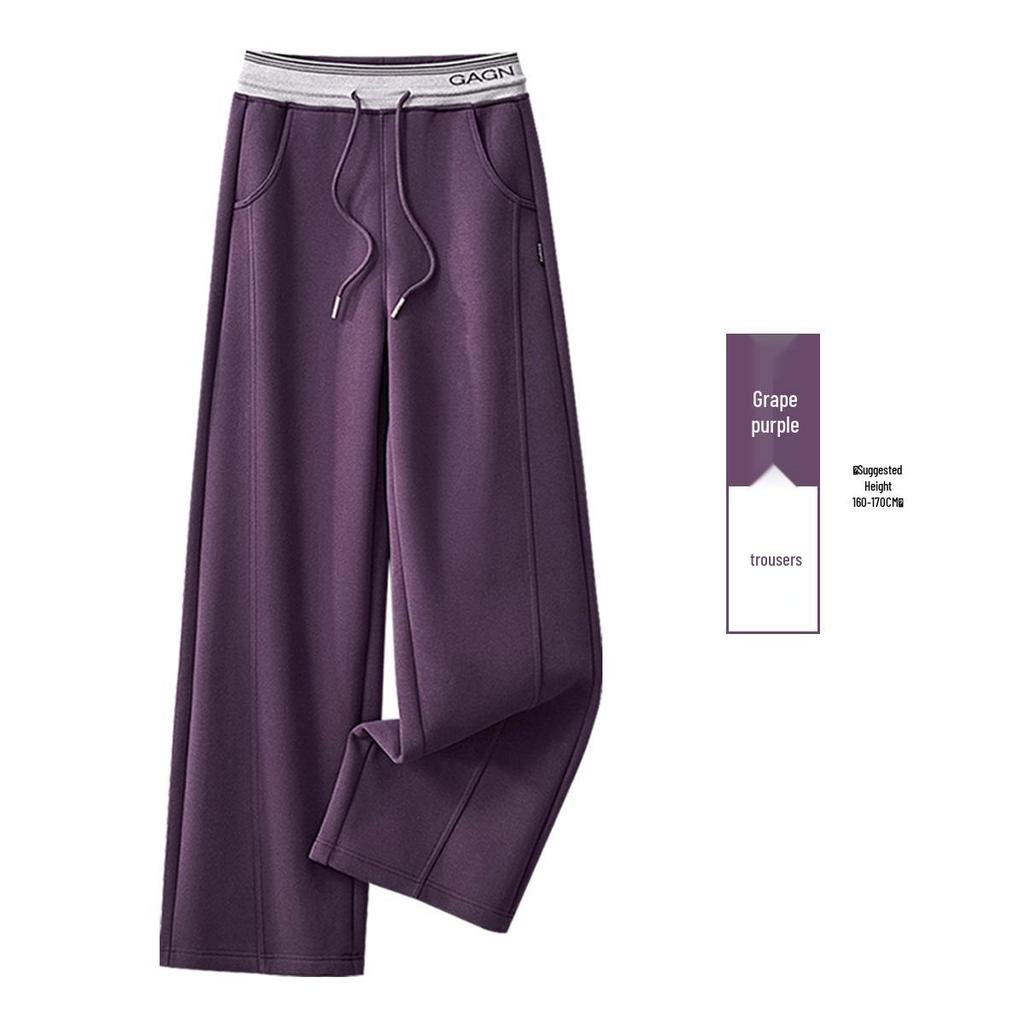 GAGN Women's Gray Wool Wide-Leg High-Waisted Casual Trousers