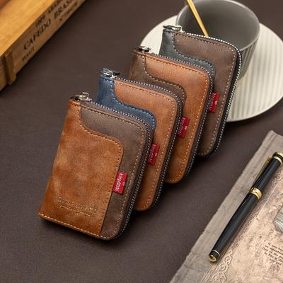 Men Organ Card Bag Leather Wallet Compact Zippered Purse Card Holder with Multiple Slots for Credit Debit Bank Cards and Business Cards