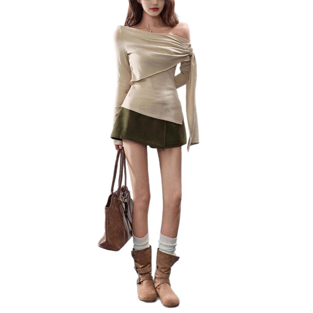 2025 Women's Slimming Wrap-Around Knit Top - Chic Long-Sleeved Waist-Cinching Layer