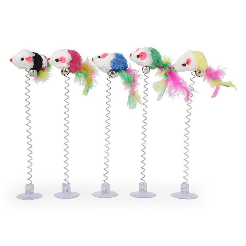 Pet New Land.Cat Teaser Toy Pet Cat Puppy Spring Teaser Bell Feather Stick Rod Funny Interactive Toy