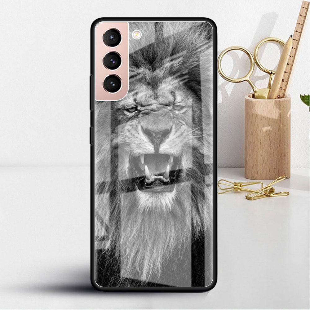 Glass Case For Samsung Galaxy S22 S20 FE S21 Plus Phone Cover S10 5G S9 Note 20 Ultra 10 Lite Shell Wolf Lion Animal