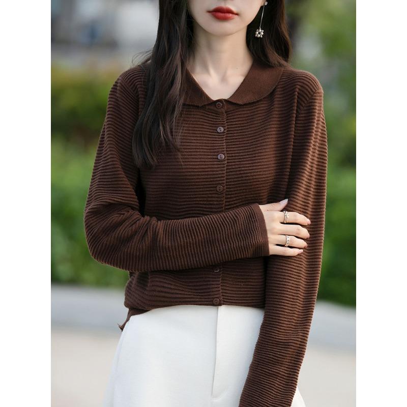 Lapel cardigan jacket long-sleeved batch 24 autumn new women's fine imitation wool knitted sweater