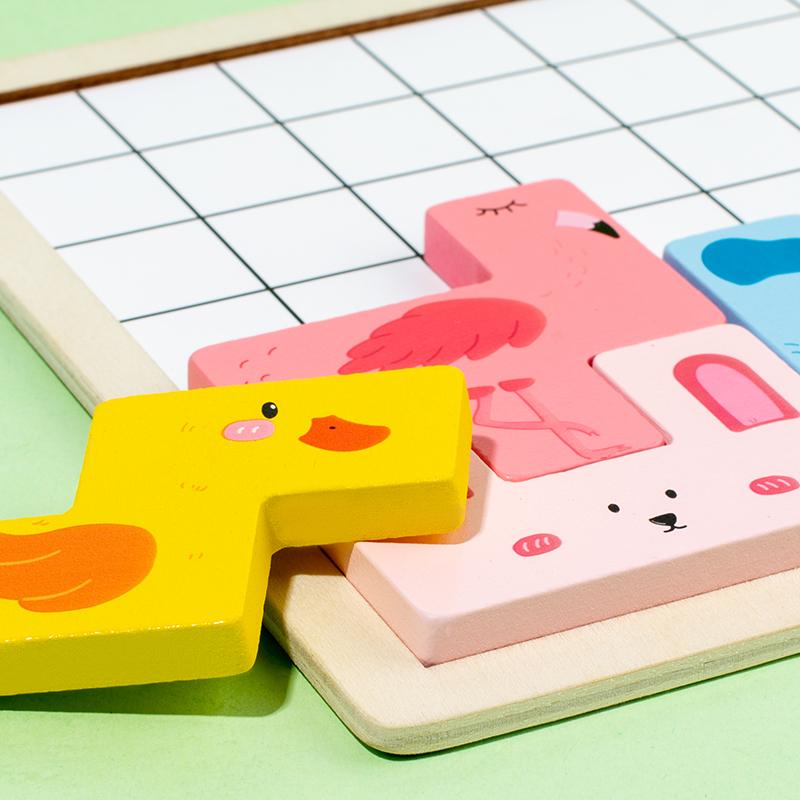 DIY Wooden Blocks Board 3D Cognitive Animal Traffic Montessori Sensory Game Educational Toys For Children Kids