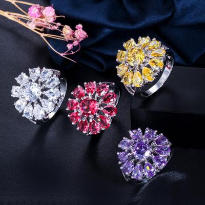 J0103 Atmospheric Exquisite Flower Women'S Hand Jewelry Aaa Zircon Ring Multi-Color Optional