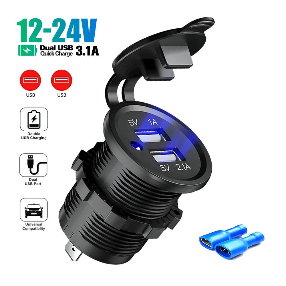Car USB Charger Socket Motorbike Cigarette Lighter 5V 3.1A Outlet Waterproof Power Adapter for 12-24V Car RV Boat Truck