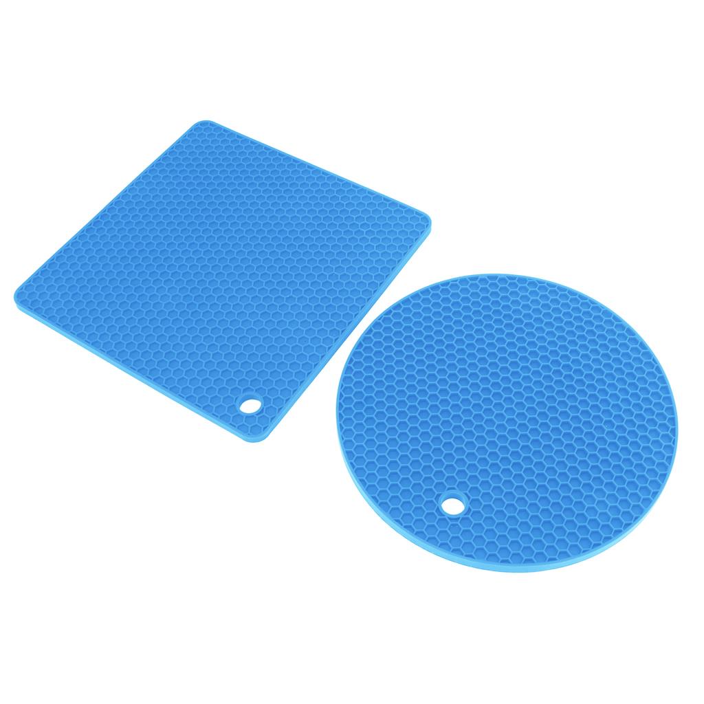 5 PCS 2 Round 3 Square Silicone Honeycomb Mat Multipurpose Hot Pads for Hot Dishes Tables Blue
