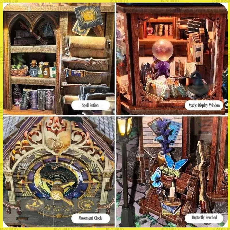 Diy Wooden Time Magic Club Cottage Dollhouse Miniature Model Kits With Warm Lights 3D Puzzle Handmade For Friends Birthday Gifts