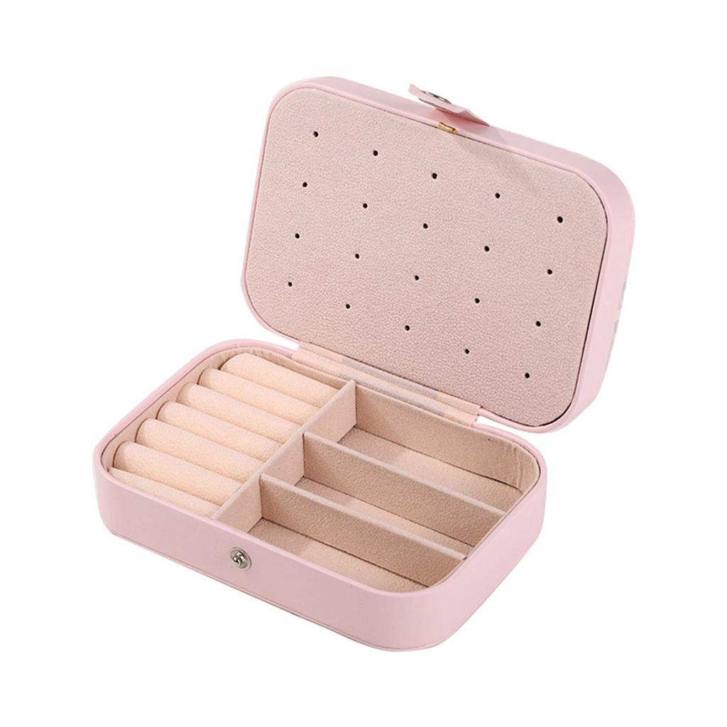 Earring Jewelry Box Waterproof PU Leather Large Capacity Simple Compact Earrings Jewelry Desktop Organizer Pink