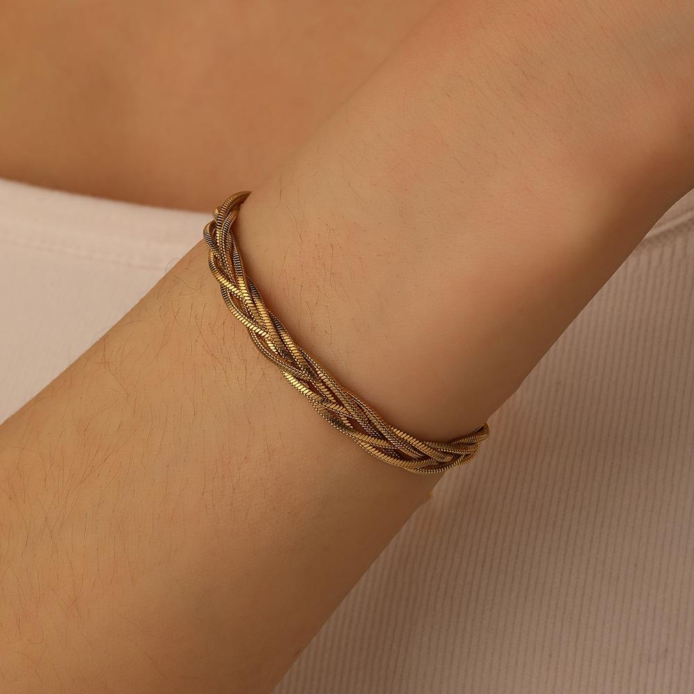 Women's Titanium Steel Color-Preserving Woven Snake Chain Layered Bracelet