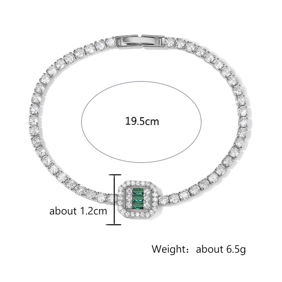 Simple Geometry Rectangle Zircon Charm Bracelets for Women Sliver Color Round Crystal Bracelet Luxury Bridal Wedding Zircon