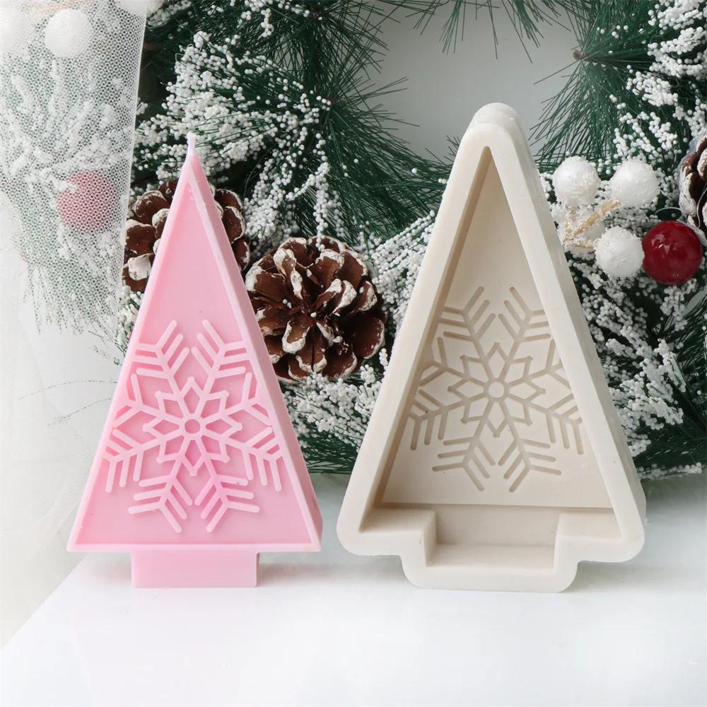 DIY 2025 Snowflake Christmas Tree Candle Silicone Mold Triangle Christmas Tree Snowflake Candle Molds Christmas Decoration Gift