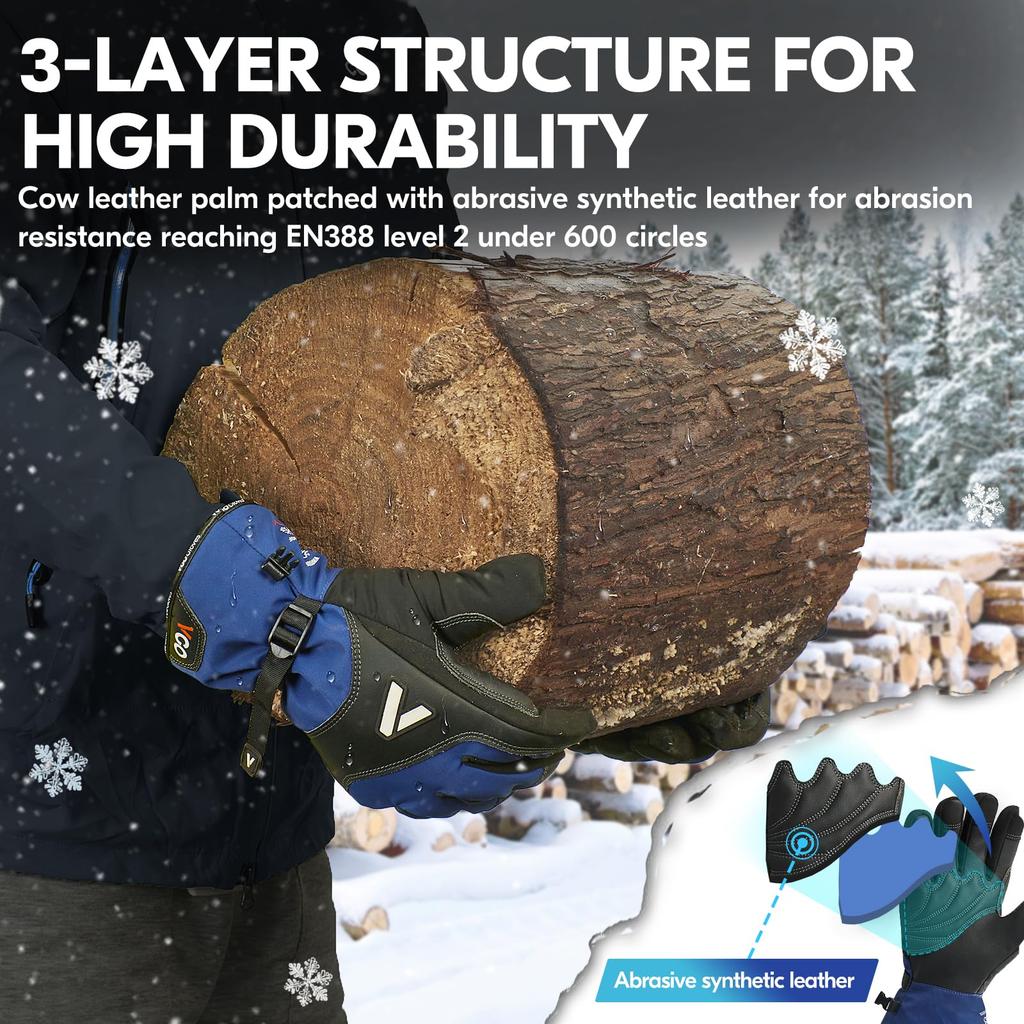 or or 3M Thinsulate insulation C120 with cotton Temless winter work waterproof and Cowhide leather gloves for freezer snow and 1 pair GA7760FLWP