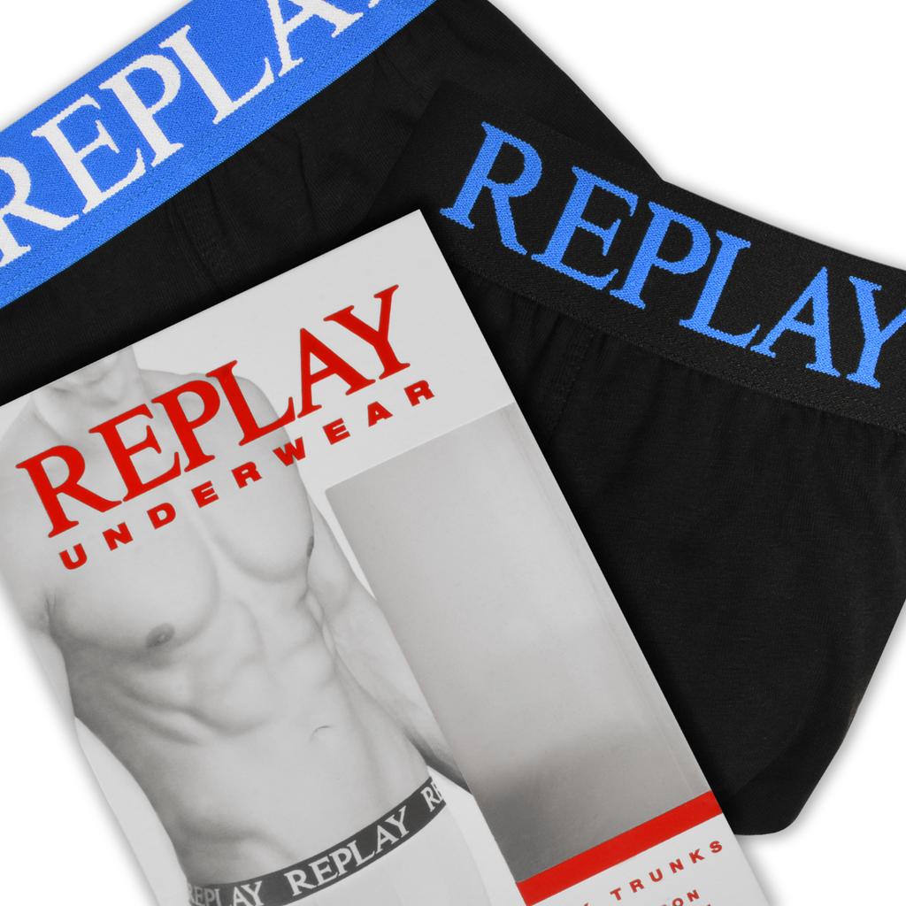 Replay Black Blue Men's Logo Boxer Briefs Set of 2