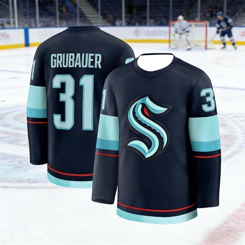 2026 Best-selling Men's Sea Monster Ice Hockey Training Deep Blue Ball Jersey Moisture-Wicking 3D Print Long Sleeve Kids