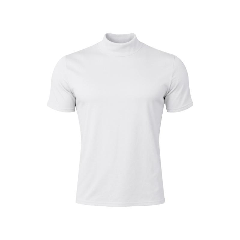 Summer New Men's Casual Semi-High Neck Slim Solid Color T-shirt - European & American Fashion.