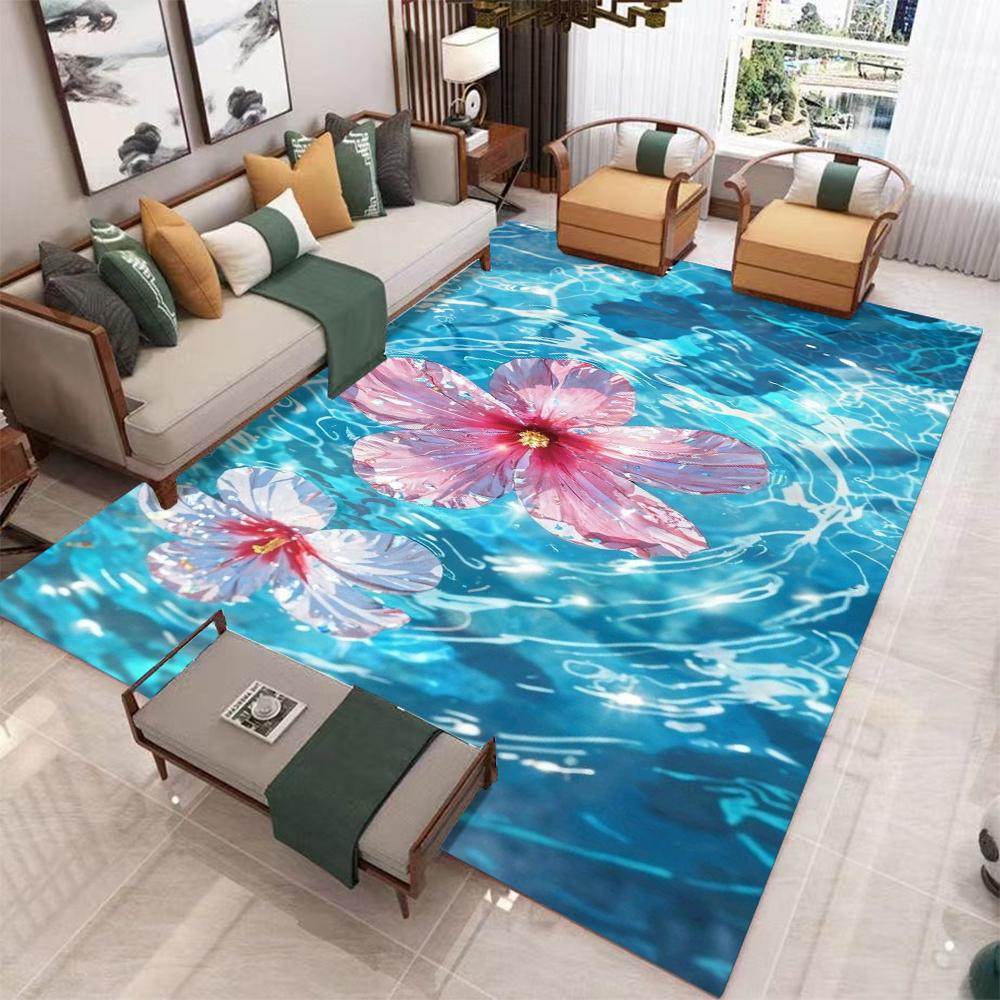 Nautical Coastal Bath Rug Starfish Seashell Coral Beach Ocean Themed Bathroom Kitchen Flannel Non-Slip Mat Indoor Decor Carpet