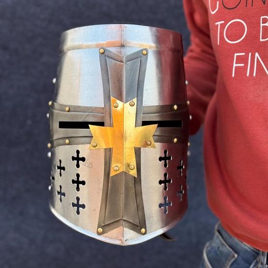 

Шлем крестоносца тамплиера из латуни Средневековый шлем крестоносца LARP Ролевая игра Стальной шлем