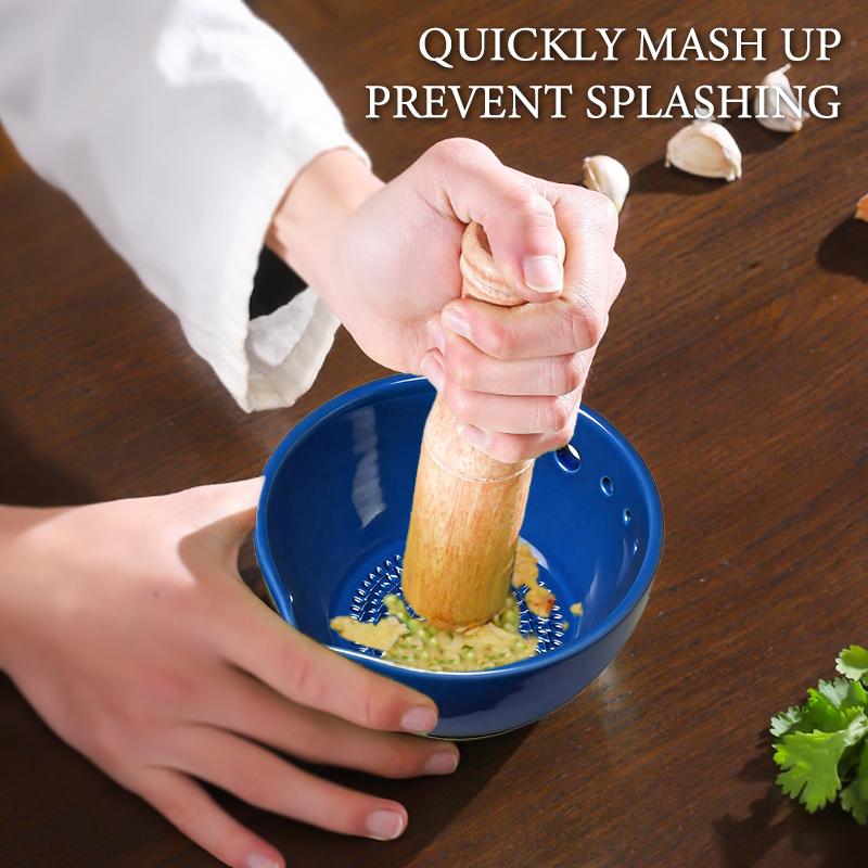 Handmade Garlic Grater Herb Stripper Bowl, 2-In-1 Herb Stripper And Garlic Grater Bowl, Different Sizes Of Round Holes