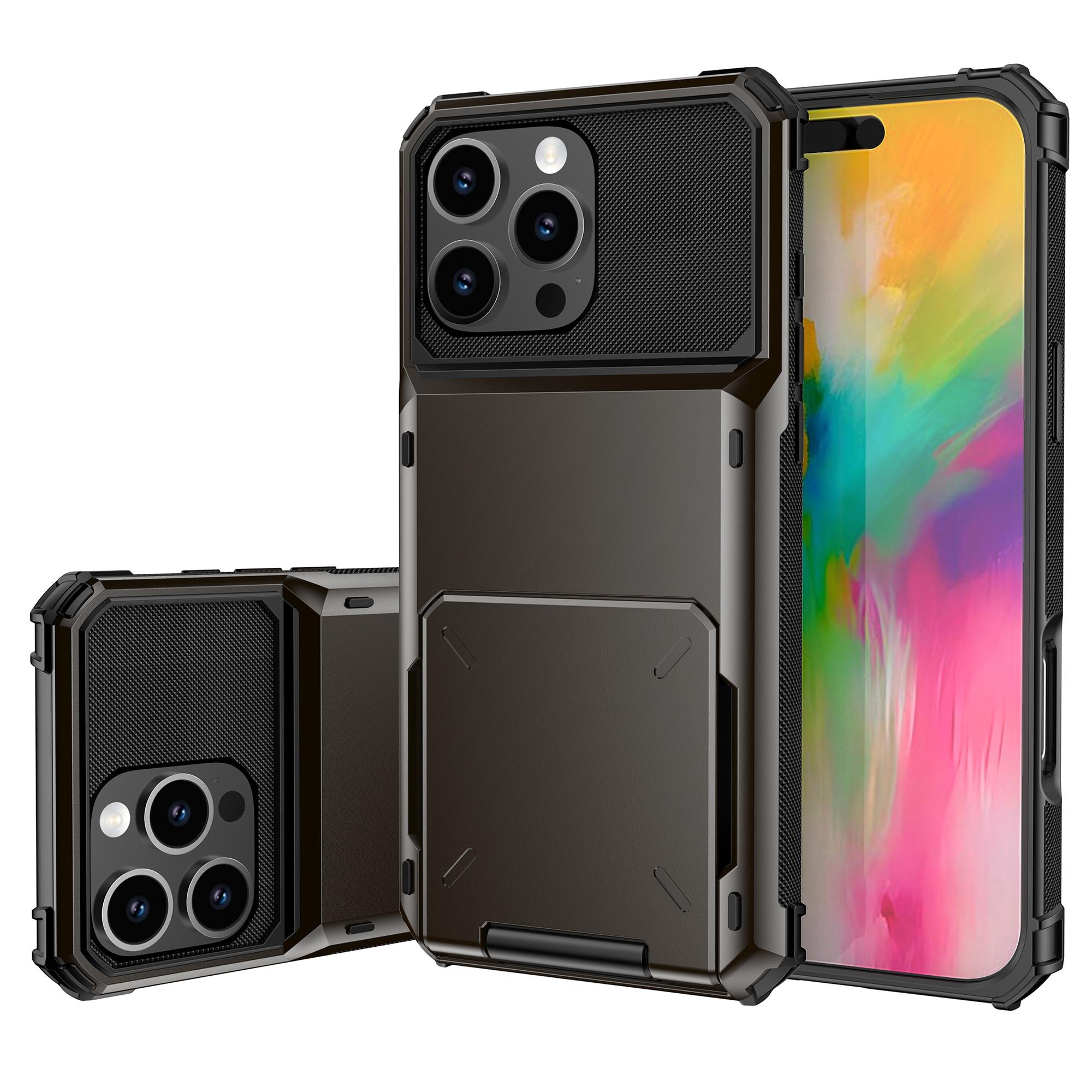 

For iPhone 16 Pro Phone Cover PC+TPU Dual Layer Back Case with Card Holder Black