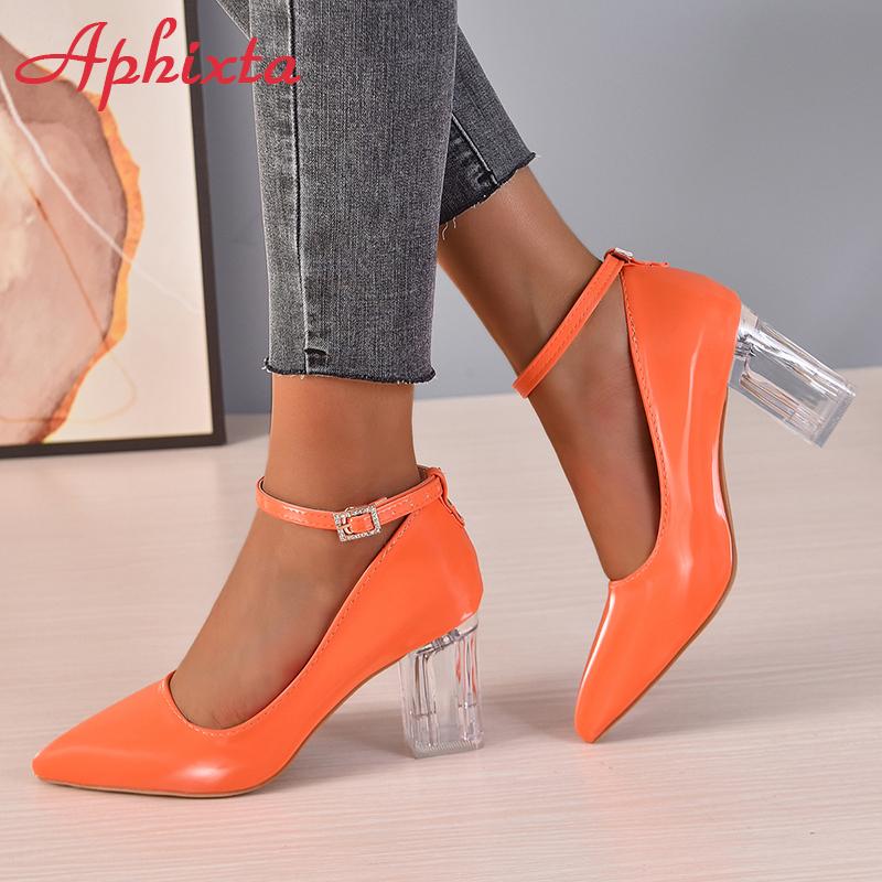 Fashion Aphixta 2024New Luxury Rhinestone Pearl Chain 7cm Chunky Heels Pumps Women Shoes String Bead Pointed Toe Bling Crystals Pumps