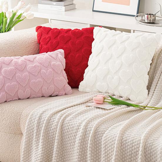 Capa de Almofada Dia dos Namorados Coração de Pelúcia Capa de Almofada Decorativa com Zíper Oculto para Sofá Quarto Sala de Estar