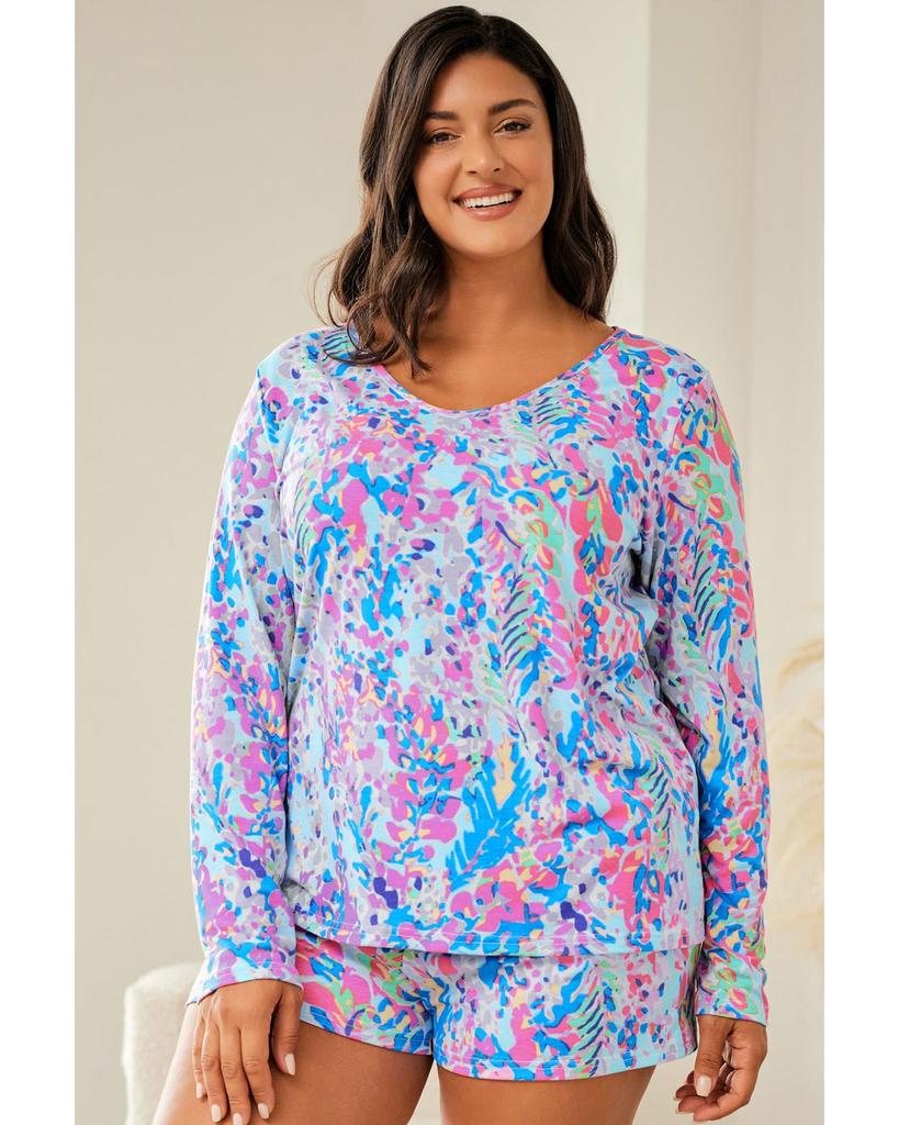 Azura Exchange Floral Print Long Sleeve and Shorts Lounge Outfit