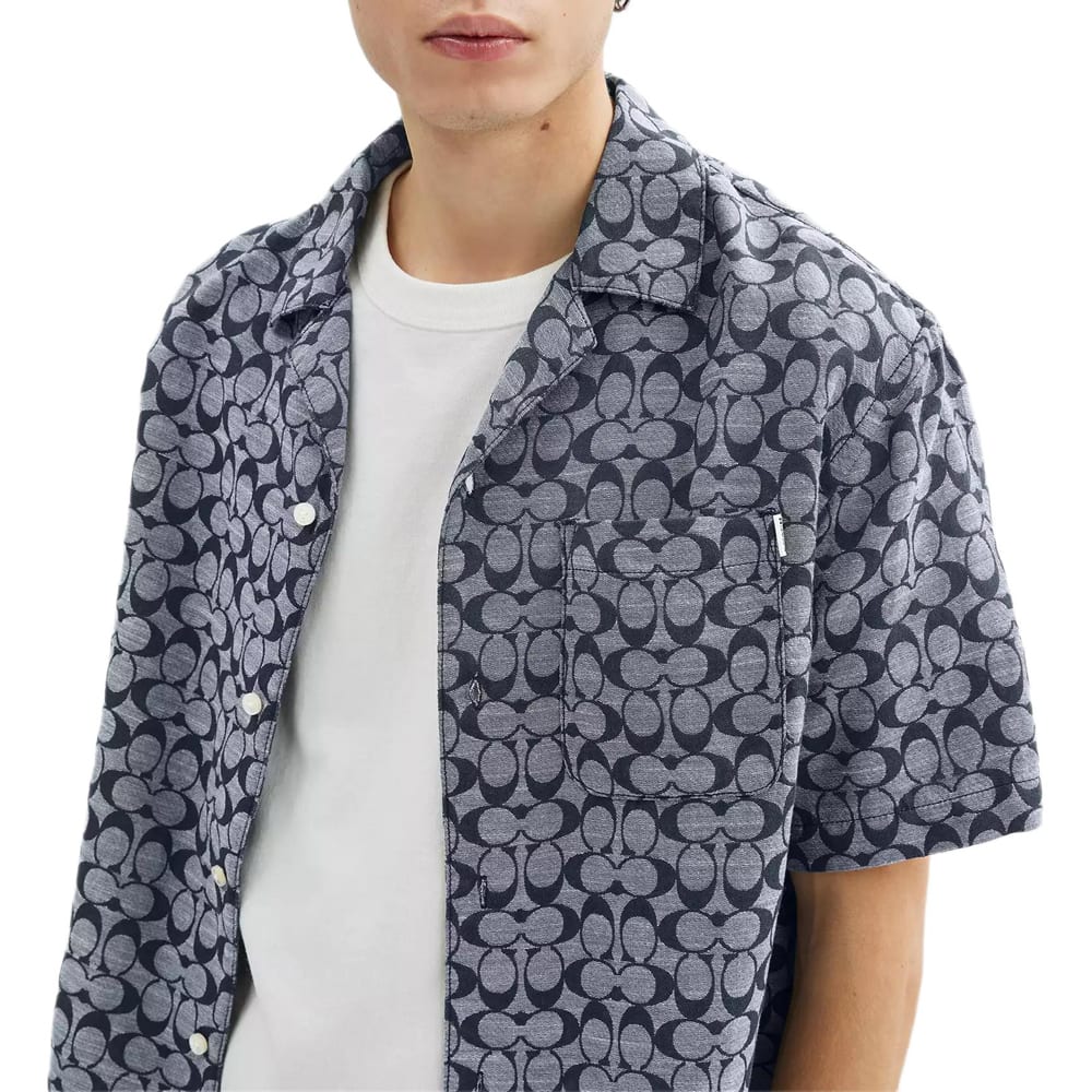 Coach Shirts Men's Blue Lapel Moderate CY559-RF2