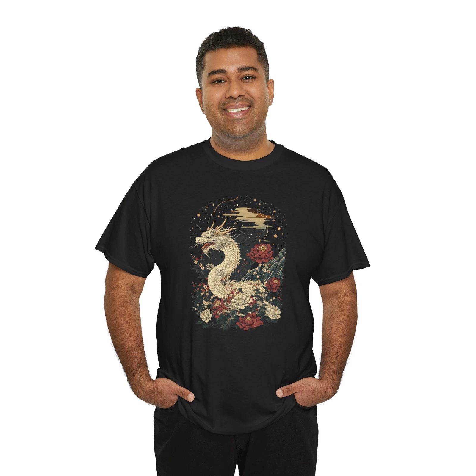 White Dragon Floral Shirt | Minimalist Rising Sun Tee | Modern Streetwear Shirt XL