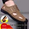Men's 2025 Summer Soft Leather Non-Slip Closed-Toe Sandals for Beach & Driving