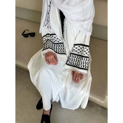Vestido muçulmano modesto roupa islâmica novo crepe macio bordado Palestina Kefiyyeh Abaya Ramadan Tassel Dubai Abaya mulheres