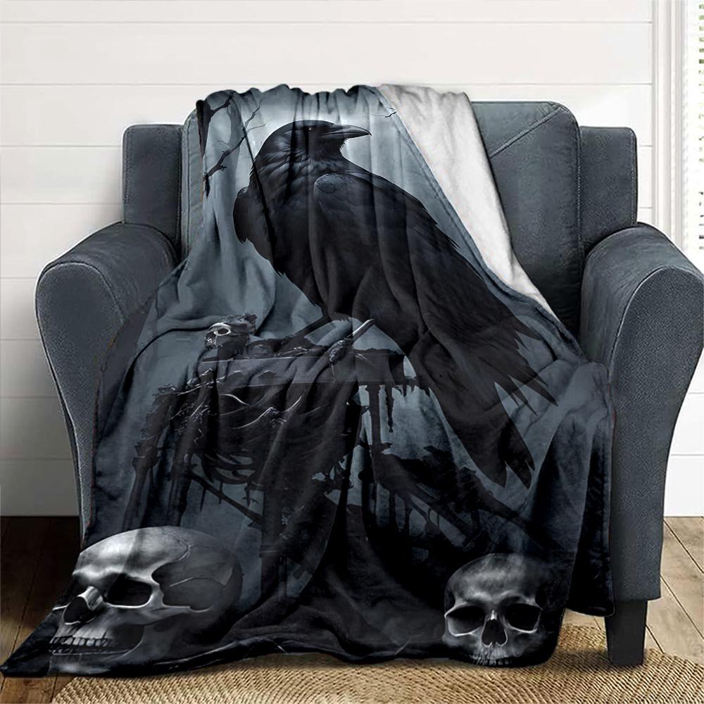 1pc Crow, Skulls Soft Warm Throw Blanket Nap Blanket For Couch Sofa Office Bed Camping Travel,Comfortable